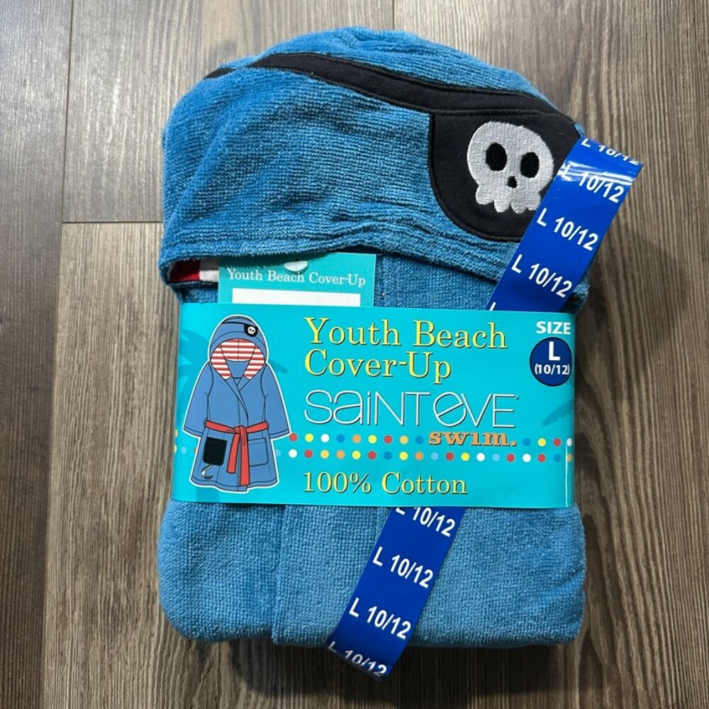 Saint Eve Kids Beach Swim Cover-up 100% Cotton Pirate Blue Red Striped - Picture 6 of 9
